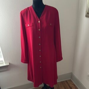Jones New York Dress red buttoned down long‎ sleeves shirt dress Sz 12